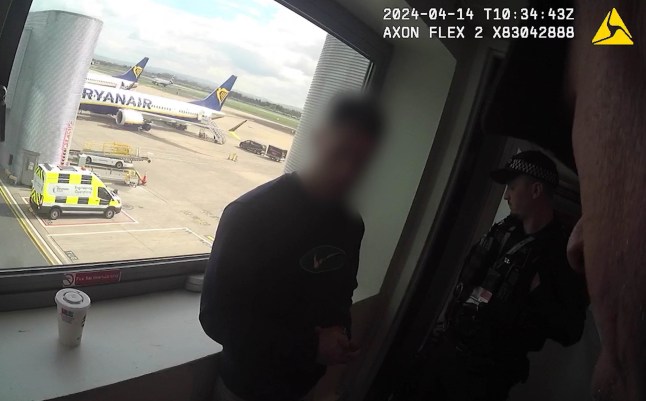 Person blurred out as they are getting arrested at an airport