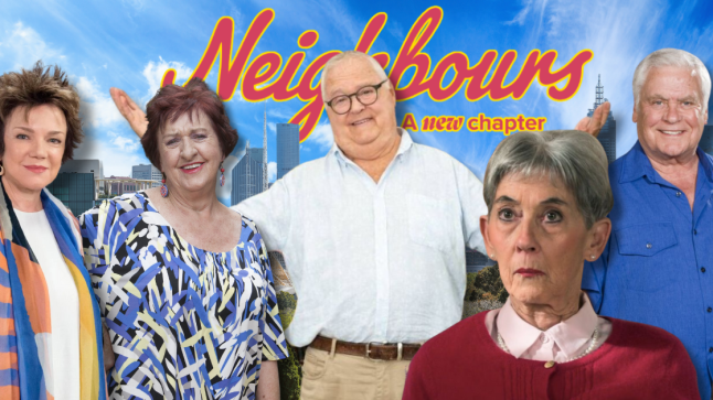 Lyn Scully, Angie Rebecchi, Harold Bishop, Lou Carpenter and Hilary Robinson in Neighbours