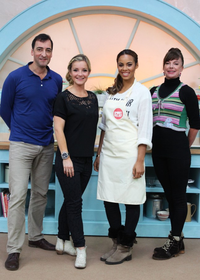 Television Programme. Great Sport Relief Bake Off The contestants, Alistair McGowan, Helen Skelton, Rochelle Humes, Doon Mackichan