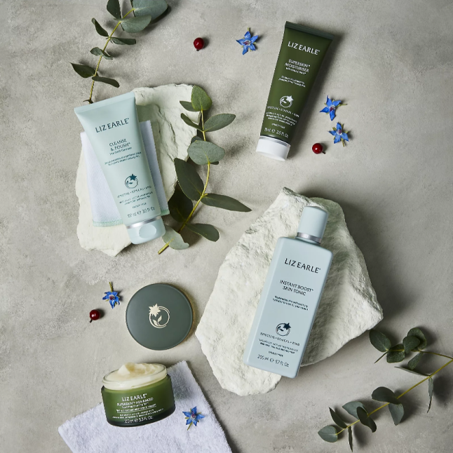 Flatlay image of Liz Earle Superskin Advanced 4 Piece Skincare Collection