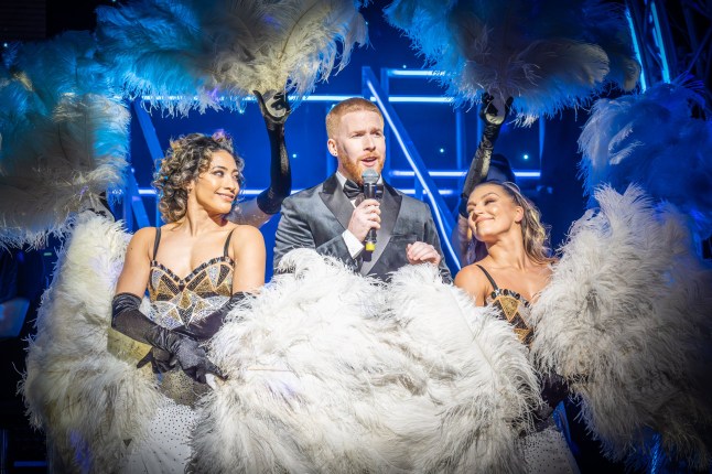 Undated handout photo issued by Neil Reading PR of (left to right) Karen Hauer, Neil Jones and Jowita Przystal during dress rehearsals for The Strictly Tour, which starts tonight in Oxford. The 12-strong ensemble will perform their ballroom and Latin routines on stages across the UK including Birmingham, Salford, Edinburgh, Glasgow, and Swansea. Issue date: Thursday May 2, 2024. PA Photo. See PA story SHOWBIZ Strictly. Photo credit should read: Marc Brenner/PA Wire NOTE TO EDITORS: This handout photo may only be used for editorial reporting purposes for the contemporaneous illustration of events, things or the people in the image or facts mentioned in the caption. Reuse of the picture may require further permission from the copyright holder.