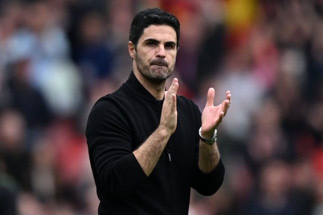 Arsenal's Spanish manager Mikel Arteta applauds the fans following the English Premier League football match between Arsenal and Bournemouth at the Emirates Stadium, in London, on May 4, 2024. Arsenal won the match 3-0. (Photo by JUSTIN TALLIS / AFP) / RESTRICTED TO EDITORIAL USE. No use with unauthorized audio, video, data, fixture lists, club/league logos or 'live' services. Online in-match use limited to 120 images. An additional 40 images may be used in extra time. No video emulation. Social media in-match use limited to 120 images. An additional 40 images may be used in extra time. No use in betting publications, games or single club/league/player publications. / (Photo by JUSTIN TALLIS/AFP via Getty Images)