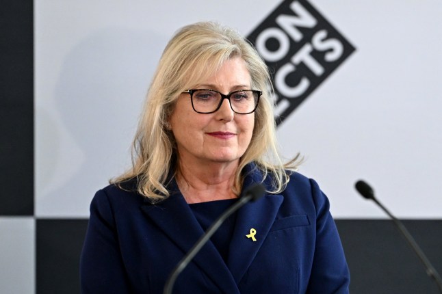 LONDON, ENGLAND - MAY 4: Conservative candidate, Susan Hall, looks on as incumbent Labour Mayor, Sadiq Khan, wins an historic third term in office, in the London mayoral election at City Hall on May 4, 2024 in London, England. Incumbent Labour Mayor, Sadiq Khan, received 1,088,000 votes, a majority of 275,000 over Conservative candidate, Susan Hall. (Photo by Leon Neal/Getty Images)