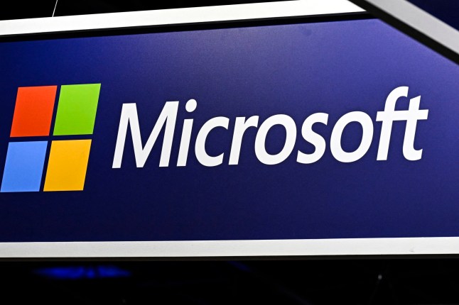 A logo of US company Microsoft is displayed during the Vivatech technology startups and innovation fair, at the Porte de Versailles exhibition center in Paris, on May 22, 2024. (Photo by JULIEN DE ROSA / AFP) (Photo by JULIEN DE ROSA/AFP via Getty Images)