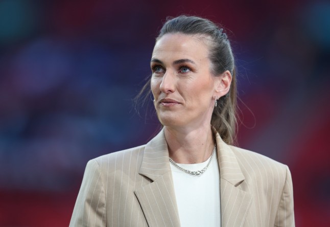 LONDON, ENGLAND - MARCH 23: Jill Scott Channel 4 football pundit on the side line before the international friendly match between England and Brazil at Wembley Stadium on March 23, 2024 in London, England. (Photo by Ed Sykes/Sportsphoto/Allstar via Getty Images)