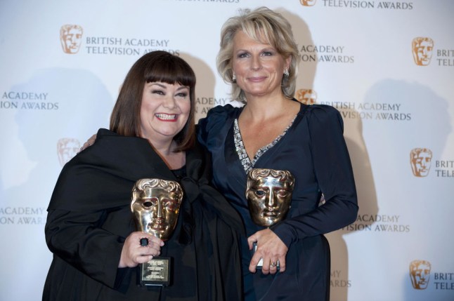 British actress Dawn French (L) and Jenn