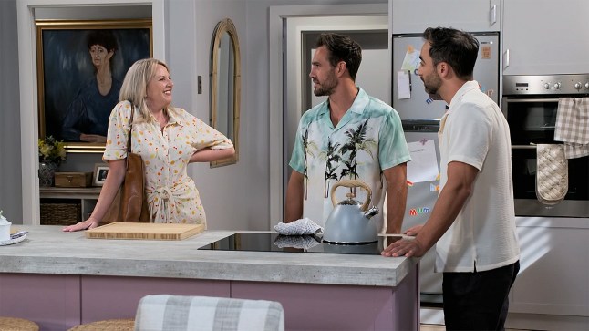 Melanie chats to Aaron and Logan in Neighbours