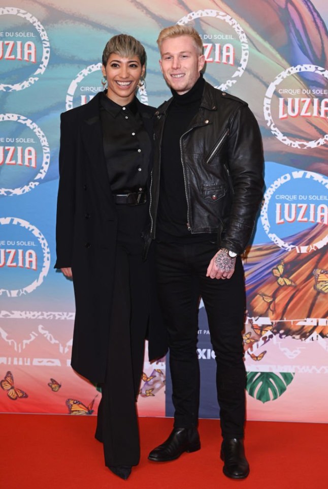 LONDON, ENGLAND - JANUARY 13: Karen Hauer and Jordan Jones Williams attend Cirque du Soleil's "LUZIA" premiere at Royal Albert Hall on January 13, 2022 in London, England. (Photo by Karwai Tang/WireImage)