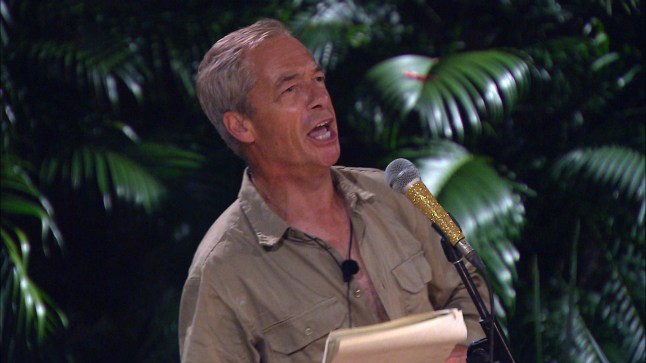 STRICT EMBARGO - NOT FOR USE BEFORE 22:30 GMT, 05 Dec 2023 - EDITORIAL USE ONLY Mandatory Credit: Photo by James Gourley/ITV/Shutterstock (14245354ef) Jungle Arms - Nigel Farage 'I'm a Celebrity... Get Me Out of Here!' TV Show, Series 23, Australia - 05 Dec 2023