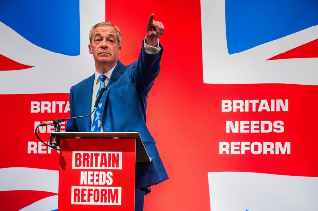 Mandatory Credit: Photo by Guy Bell/Shutterstock (14521169bm) Nigel Farage, accepts the leadership of Reform UK and announces that he will stand as MP for Clacton in the forthcoming General Election. The announcements are made at Glaziers Hall, London. Nigel Farage, Reform UK, London., Westminster, London, UK - 03 Jun 2024