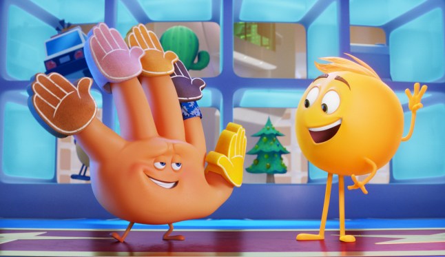 Hi-5 (James Corden) and Gene (T.J.Miller) in Columbia Pictures and Sony Pictures Animation's THE EMOJI MOVIE.