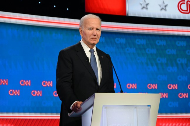 Mandatory Credit: Photo by Kyle Mazza/NurPhoto/Shutterstock (14561632e) U.S. President Joe Biden (shown) and Former President of the United States Donald J. Trump (not shown) are participating in the 2024 CNN Presidential Debate at CNN Studios in Atlanta, Georgia, United States, on June 27, 2024. It is the first time in American history that a current and former U.S. President are debating on the same stage. Former US President Donald J. Trump And US President Joe Biden At The 2024 CNN Presidential Debate, Atlanta, United States - 27 Jun 2024