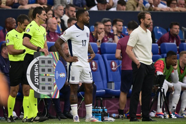 GELSENKIRCHEN, GERMANY - JUNE 30: Gareth Southgate, the manager of England with Ivan Toney who enters the pitch during the UEFA EURO 2024 round of 16 match between England and Slovakia at Arena AufSchalke on June 30, 2024 in Gelsenkirchen, Germany. (Photo by Sebastian Frej/MB Media/Getty Images)