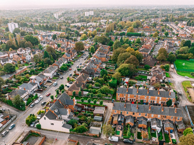 Aerial View of Homes in Wylde Green, Birmingham UK