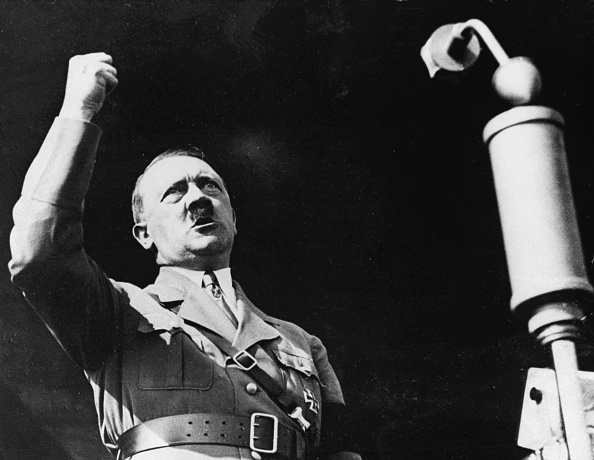 Hitler Raising His Fist During a Speech