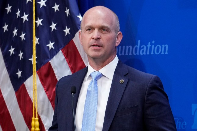 FILE - Kevin Roberts, president of The Heritage Foundation, speaks in Washington, April 12, 2023. Former President Donald Trump is seeking to distance himself from a plan for a massive overhaul of the federal government drafted by some of his administration officials. Some of these men are expected to take high-level roles if Trump is elected back into the White House. Roberts said that Republicans are ???in the process of taking this country back??? when he spoke Tuesday, July 2, 2024, on Steve Bannon's ???War Room??? podcast. (AP Photo/J. Scott Applewhite)