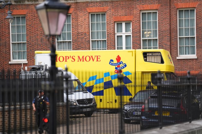 A van from the company Bishop's Move, which specialises in removals, storage and shipping, at the back of Downing Street, London, following the Labour Party's victory in the 2024 General election. Picture date: Sunday July 7, 2024. PA Photo. Photo credit should read: James Manning/PA Wire