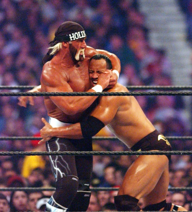 Hollywood Hulk Hogan and The Rock at Wrestlemania X8 (Photo by George Pimentel/WireImage)