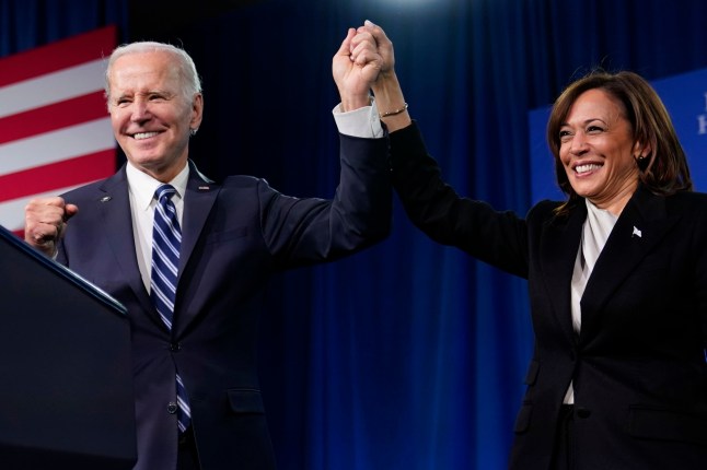 FILE - President Joe Biden, left, and Vice President Kamala Harris stand on stage at the Democratic National Committee winter meeting, Feb. 3, 2023, in Philadelphia. She's already broken barriers, and now Harris could soon become the first Black woman to head a major party's presidential ticket after President Joe Biden's ended his reelection bid. The 59-year-old Harris was endorsed by Biden on Sunday, July 21, 2024, after he stepped aside amid widespread concerns about the viability of his candidacy. (AP Photo/Patrick Semansky, File)