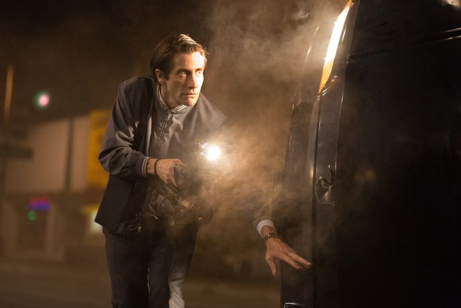 Film: Nightcrawler (2014), starring Jake Gyllenhaal as Lou Bloom. This image released by Open Road Films shows Jake Gyllenhaal in a scene from the film, "Nightcrawler." (AP Photo/Open Road Films, Chuck Zlotnick)