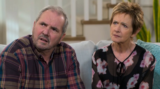 Karl and Susan Kennedy look shocked in Neighbours