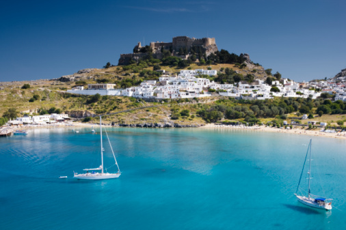 Lindos with beach + Acropolis