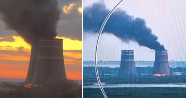 Caption: Fire at Europe's biggest nuclear plant 'highlights dangers of Russian blackmail' east2west / AFP/GETTY