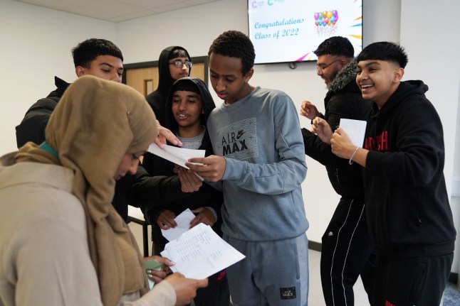 Students receiving their GCSE results at Rockwood Academy secondary school in Alum Rock, Birmingham. Picture date: Thursday August 25, 2022. PA Photo. See PA story EDUCATION GCSEs. Photo credit should read: Jacob King/PA Wire