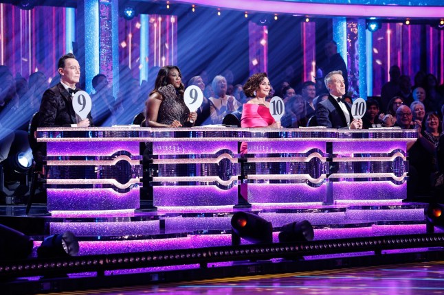 For use in UK, Ireland or Benelux countries only BBC handout photo of (left-right) Craig Revel Horwood, Shirley Ballas, Motsi Mabuse and Anton Du Beke during their appearance on the live show on Saturday for BBC1's Strictly Come Dancing. Issue date: Saturday December 9, 2023. See PA story SHOWBIZ Strictly. Photo credit should read: Guy Levy/BBC/PA Wire NOTE TO EDITORS: Not for use more than 21 days after issue. You may use this picture without charge only for the purpose of publicising or reporting on current BBC programming, personnel or other BBC output or activity within 21 days of issue. Any use after that time MUST be cleared through BBC Picture Publicity. Please credit the image to the BBC and any named photographer or independent programme maker, as described in the caption