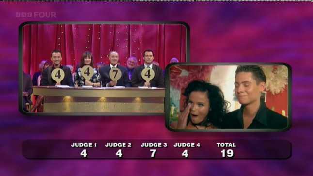 Videograb from the very first episode of Strictly Come Dancing broadcast 15 May 2005. Bruce Forsyth and Tess Daly present the first series where celebrities are paired with professionals in a ballroom dancing competition. The celebrities and their dancing partners are David Dickinson and Camilla Dallerup, Lesley Garrett and Anton du Beke, Verona Joseph and Paul Killick, Natasha Kaplinsky and Brendan Cole, Martin Offiah and Erin Boag, Christopher Parker and Hanna Karttunen, Claire Sweeney and John Byrnes, and Jason Wood and Kylie Jones. The judges are Craig Revel Horwood, Len Goodman, Arlene Phillips and Bruno Tonioli.