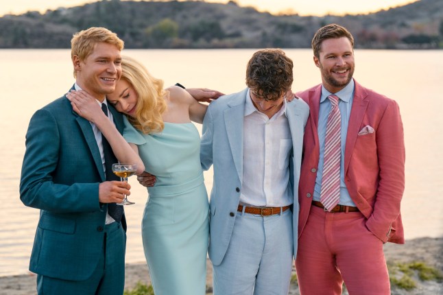 The Perfect Couple. (L to R) Billy Howle as Benji Winbury, Nicole Kidman as Greer Winbury, Sam Nivola as Will Winbury, Jack Reynor as Thomas Winbury in episode 101 of The Perfect Couple. Cr. Hilary Bronwyn Gayle/Netflix ?? 2024