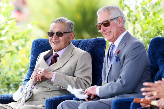 FILE: Maori King Kiingi T??heitia passes away at 69 - NGARUAWAHIA, NEW ZEALAND - NOVEMBER 08: Prince Charles, Prince of Wales and Kingi Tuheitia look on during a visit to Turangawaewae Marae on November 8, 2015 in Ngaruawahia, New Zealand. The Royal couple are on a 12-day tour visiting seven regions in New Zealand and three states and one territory in Australia. (Photo by Hagen Hopkins/Getty Images)