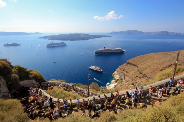 Santorini and a lot of crusie ships