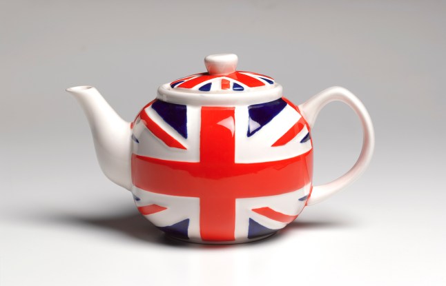 Union jack teapot close up