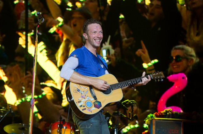 Chris Martin of Coldplay performs on the Pyramid Stage as the band headline the Glastonbury Festival 2016