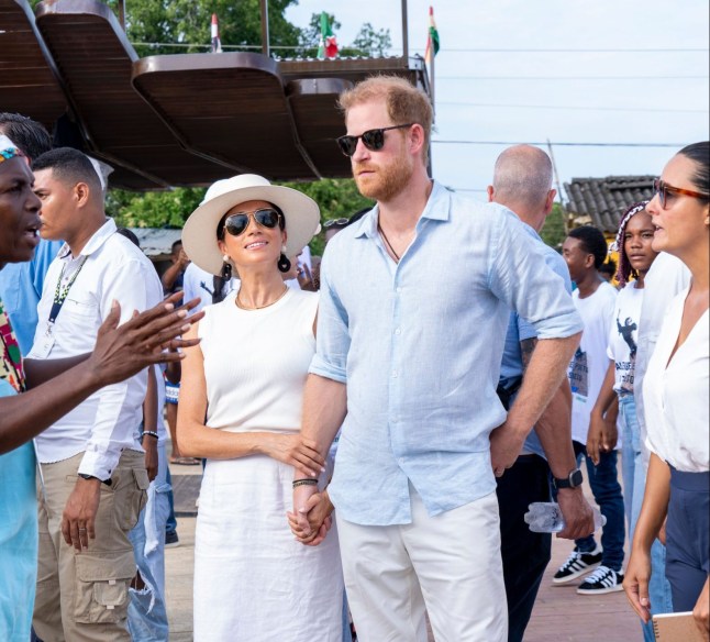 Mandatory Credit: Photo by GTRES/Shutterstock (14644216z) Prince Harry and Meghan Duchess of Sussex during a visit to San Basilio de Palenque. Prince Harry and Meghan Duchess of Sussex visit to San Basilio De Palenque, Colombia - 17 Aug 2024