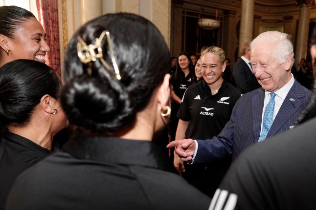 King Charles III meets New Zealand's Black Ferns rugby union team at Buckingham Palace in London. Picture date: Wednesday September 11, 2024. PA Photo. See PA story ROYAL King. Photo credit should read: Aaron Chown/PA Wire