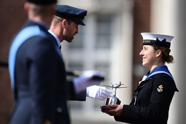 Mandatory Credit: Photo by Victoria Jones/Shutterstock (14713273n) Prince William presents a trophy to a cadet during the Sovereign's Parade on behalf of His Majesty The King at the Royal Air Force College in Cranwell Sovereign's Parade at the Royal Air Force College Cranwell, Lincolnshire, UK - 12 Sep 2024