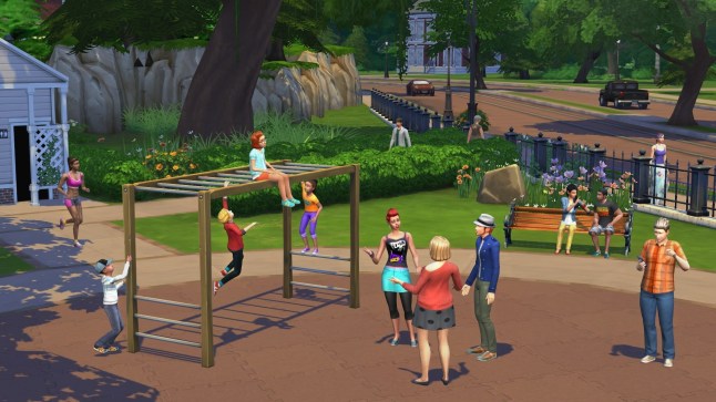 People come together at a playground in The Sims 4