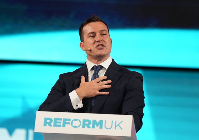 BIRMINGHAM, UNITED KINGDOM - SEPTEMBER 20: Reform UK MP James McMurdock speaks during the Reform UK 2024 annual Party Conference at National Exhibition Centre in Birmingham, United Kingdom on August 20, 2024. (Photo by Ioannis Alexopoulos/Anadolu via Getty Images)