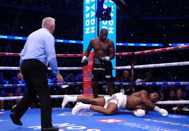 Daniel Dubois knocks out Anthony Joshua in the IBF World Heavy weight bout at Wembley Stadium, London. Picture date: Saturday September 21, 2024. PA Photo. See PA story BOXING London. Photo credit should read: Bradley Collyer/PA Wire. RESTRICTIONS: Use subject to restrictions. Editorial use only, no commercial use without prior consent from rights holder.