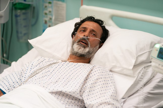 Nish Panesar in a hospital bed