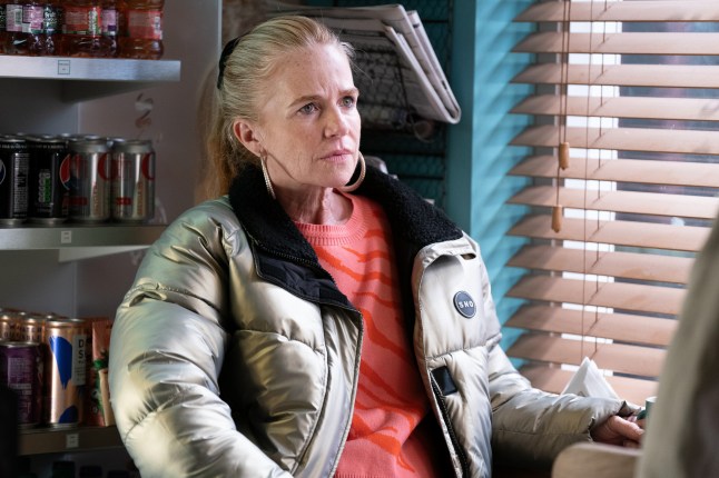 Patsy Palmer as Bianca Jackson in EastEnders, sitting in the cafe.