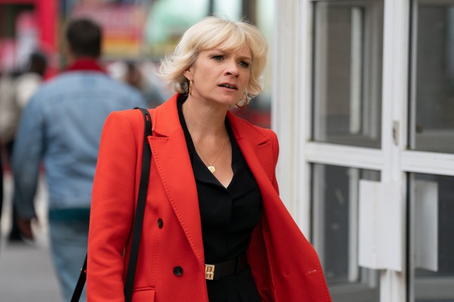 Nicola Mitchell outside the community centre in EastEnders