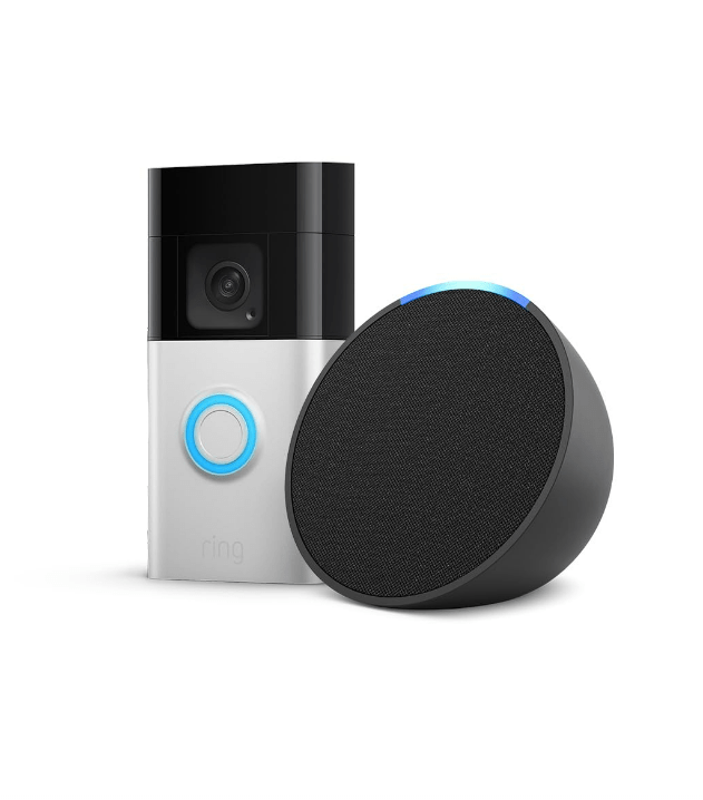 Image of Ring Battery Video Doorbell Plus by Amazon + Echo Pop