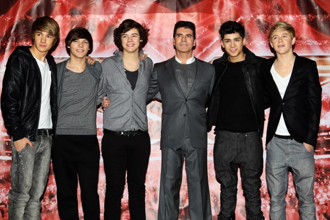 Picture of One Direction and Simon Cowell on X Factor stage