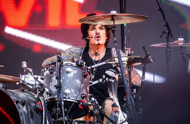 Mandatory Credit: Photo by Chris Putnam/Shutterstock (14209269s) Tommy Lee of Motley Crue performs on the drums at Marvel Stadium on November 14, 2023 in Melbourne, Australia. Motley Crue in concert, Marvel Stadium, Melbourne, Australia - 14 Nov 2023