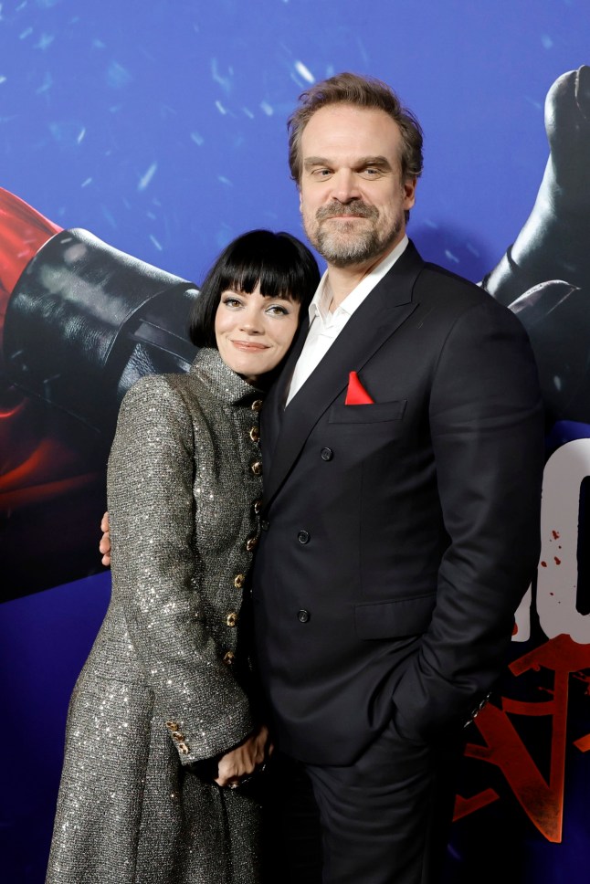 HOLLYWOOD, CALIFORNIA - NOVEMBER 29: (L-R) Lily Allen and David Harbour attend the premiere of Universal Pictures' "Violent Night" at TCL Chinese Theatre on November 29, 2022 in Hollywood, California. (Photo by Kevin Winter/GA/The Hollywood Reporter via Getty Images)