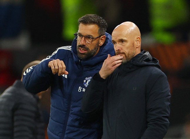 Soccer Football - Europa League - Manchester United v FC Twente - Old Trafford, Manchester, Britain - September 25, 2024 Manchester United manager Erik ten Hag and assistant manager Ruud van Nistelrooy REUTERS/Molly Darlington