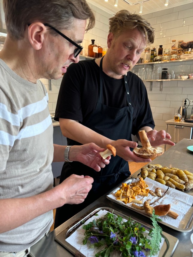 Colin learning to forage with Sami Tallberg and Anna Kari